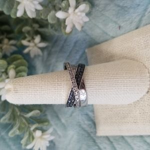 Sterling Siver Black & White Diamond Highway ring